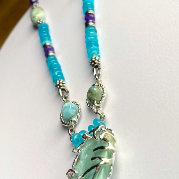 Genuine Larimar with Chalcedony Gemstone Necklace - Picture 2 of 10